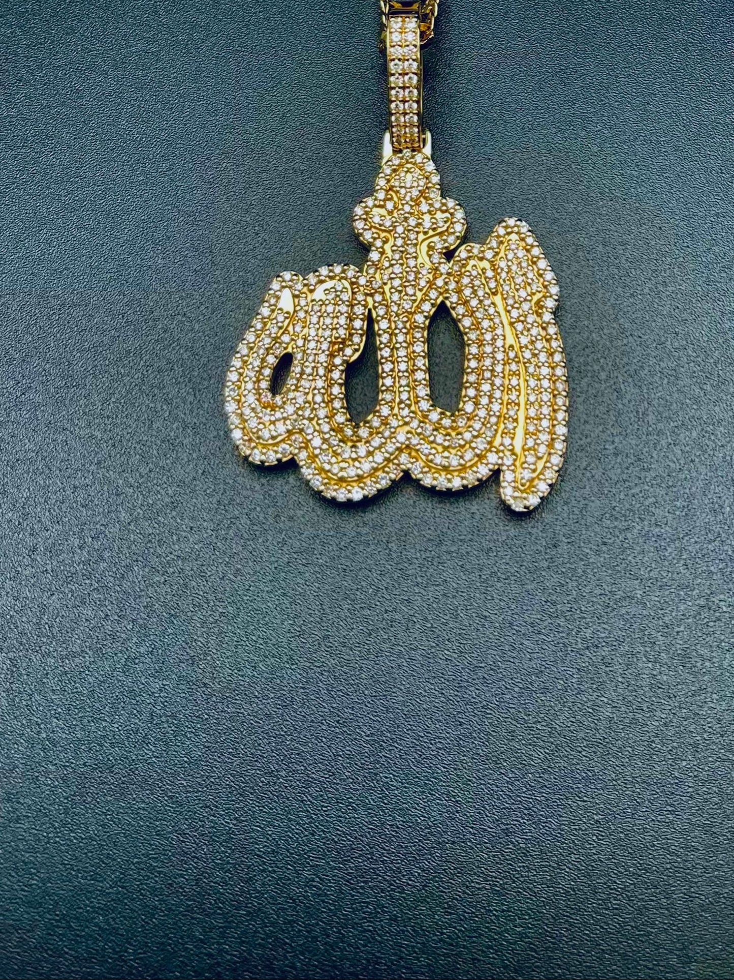 Stunning 14K Gold "Allahu" Diamond Pendant & Chain – 44.3g