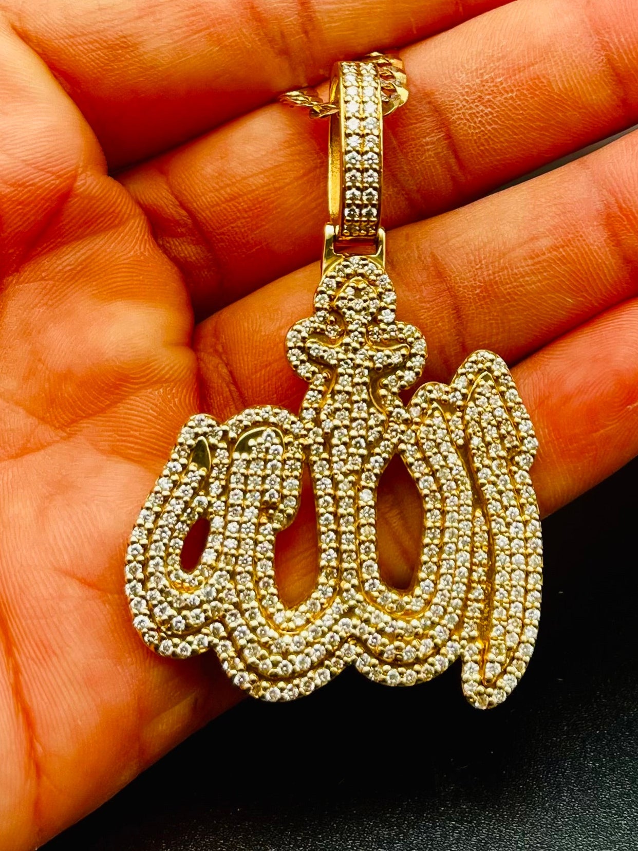 Stunning 14K Gold "Allahu" Diamond Pendant & Chain – 44.3g