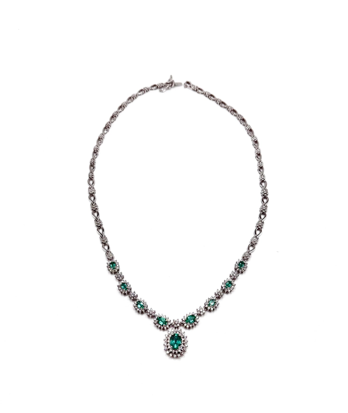 Luxury 14kt Gold Necklace with 4ct Emerald & 4ct Diamond – 17" | 30.3g