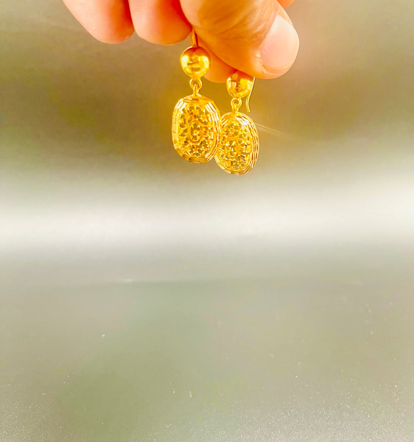 22K Gold Filigree Drop Earrings – 6 Grams | Elegant Handmade Design