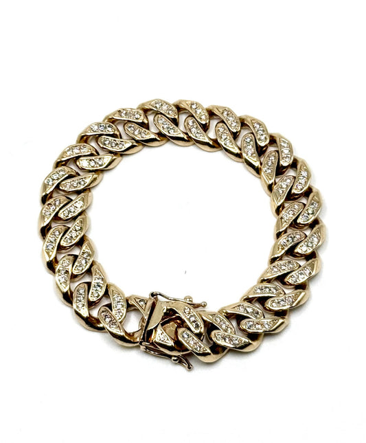 14K Gold & Natural Diamond Cuban Link Bracelet – 86.2g