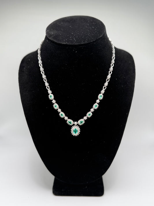 Luxury 14kt Gold Necklace with 4ct Emerald & 4ct Diamond – 17" | 30.3g