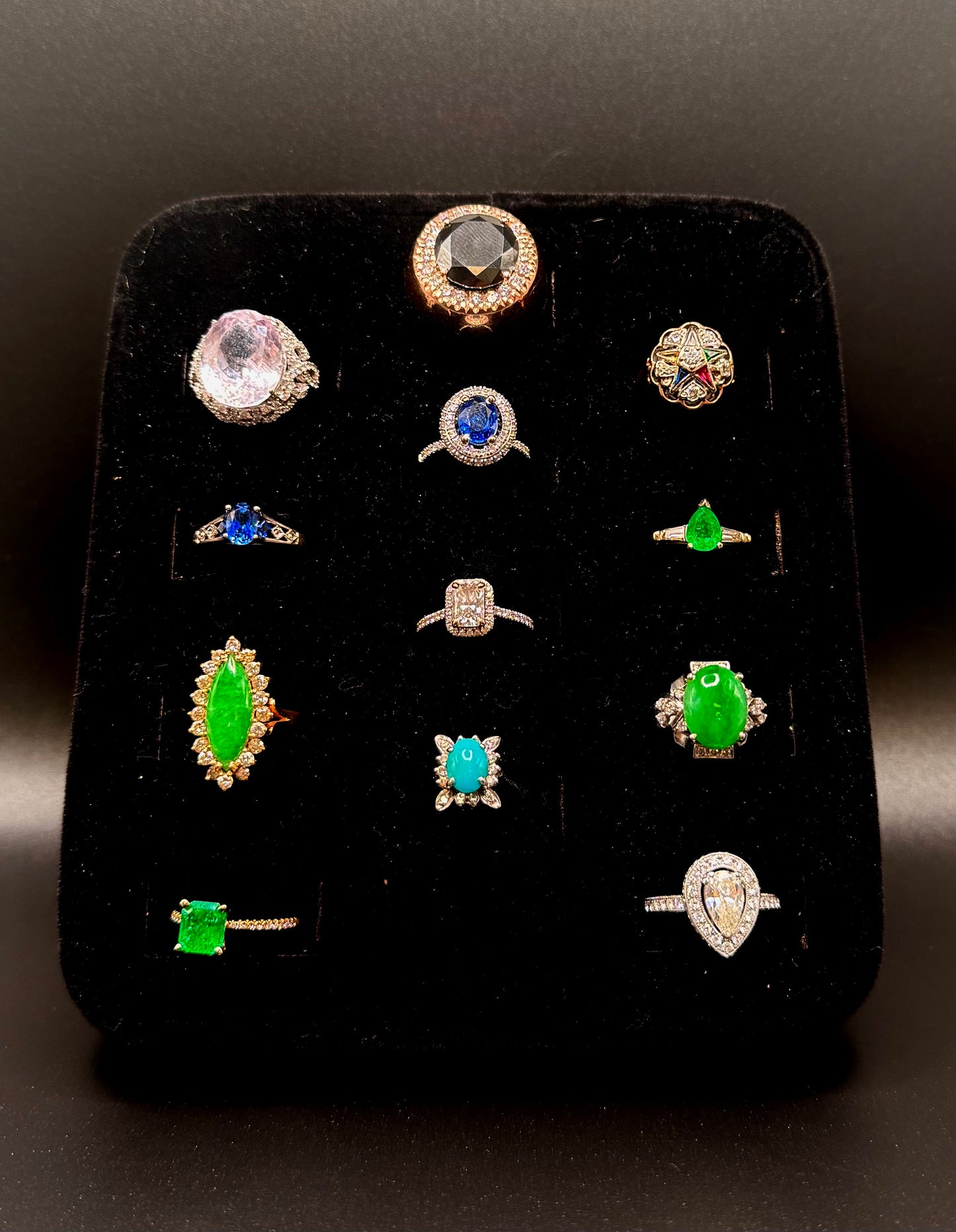 Luxury 12-Ring Collection – 5 Diamond Rings (8ct Total) in 14k Gold + Gemstones | Sapphire, Emerald Turquoise, & Jade