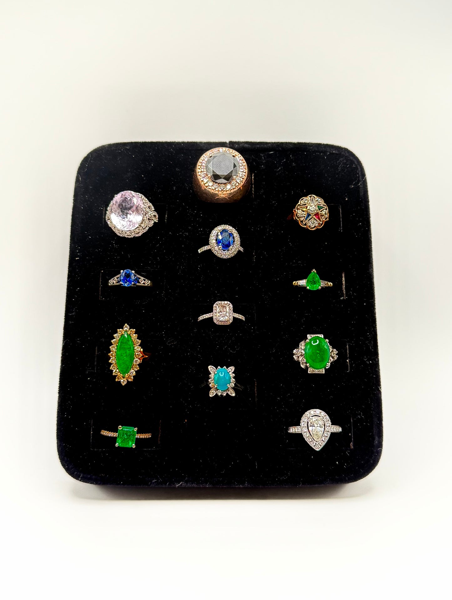 Luxury 12-Ring Collection – 5 Diamond Rings (8ct Total) in 14k Gold + Gemstones | Sapphire, Emerald Turquoise, & Jade
