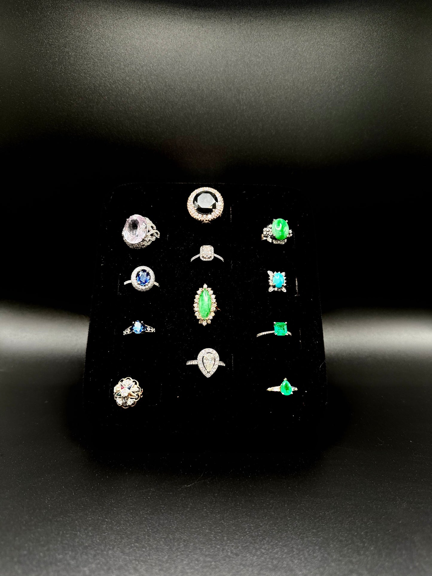 Luxury 12-Ring Collection – 5 Diamond Rings (8ct Total) in 14k Gold + Gemstones | Sapphire, Emerald Turquoise, & Jade