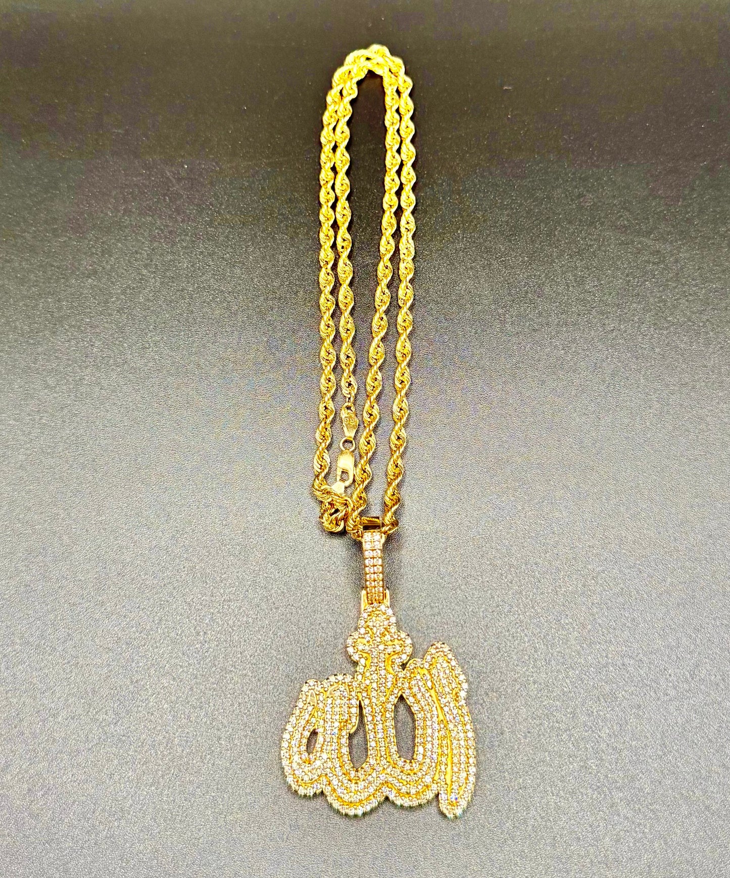 Stunning 14K Gold "Allahu" Diamond Pendant & Chain – 44.3g