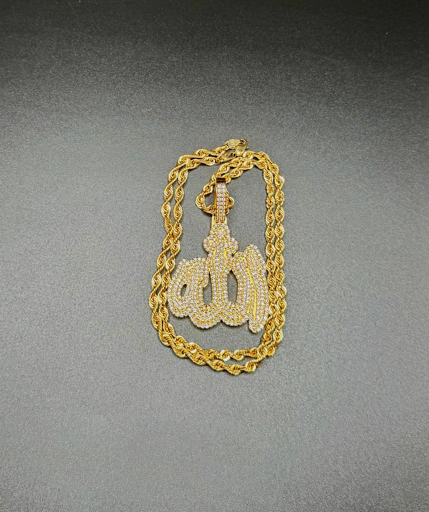 Stunning 14K Gold "Allahu" Diamond Pendant & Chain – 44.3g