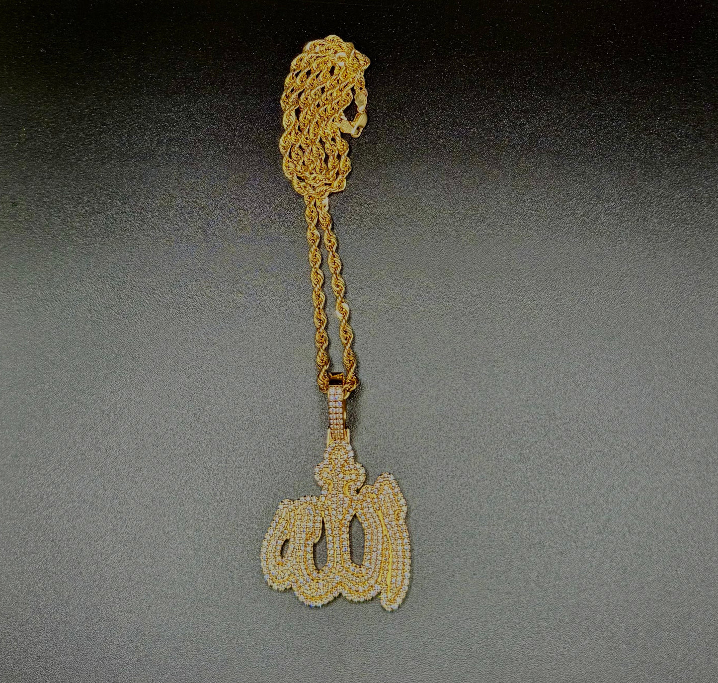 Stunning 14K Gold "Allahu" Diamond Pendant & Chain – 44.3g