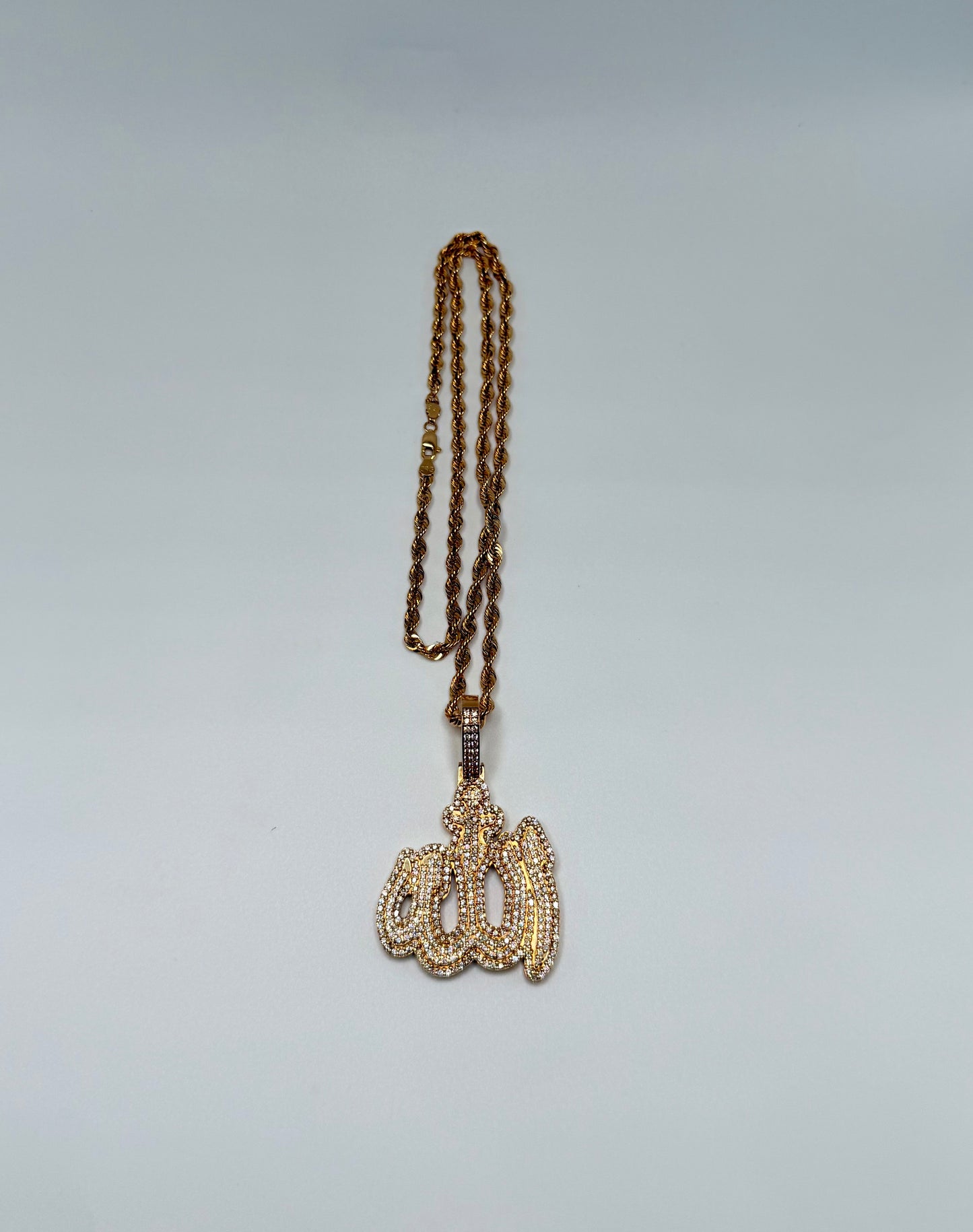 Stunning 14K Gold "Allahu" Diamond Pendant & Chain – 44.3g