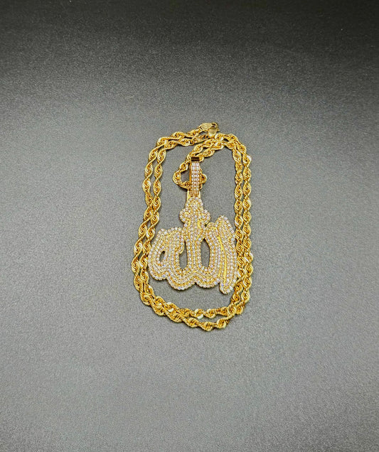 Stunning 14K Gold "Allahu" Diamond Pendant & Chain – 44.3g